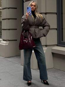 Aloruh Áo khoác mùa đông dài tay cổ chữ V màu cà phê dành cho nữ, áo khoác màu nâu, áo khoác dày màu trơn, phong cách cổ điển, phong cách công sở thường ngày dành cho nữ, thanh lịch, sang trọng, áo khoác đi làm, áo khoác mùa đông cho nữ, mùa đông cho nữ, công sở cho nữ, sân bay, thời trang đường phố, mùa thu đông, mùa đông dành cho nữ - Cà phê nâu - Xem 4