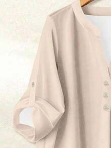 EMERY ROSE Women's Casual Solid Color Shirt And Leopard Print Pants 2 Pieces Set - Khaki - View 5