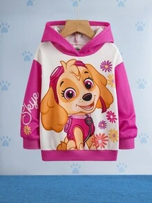 SHEIN | PAW Patrol 小女孩卡通小狗和花卉图案套头连帽衫，宽松拼色针织运动衫 - 彩色 - 查看 1