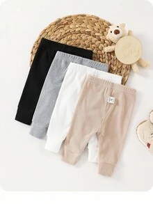 SHEIN Bộ 4 quần thun dệt kim màu trơn cho bé gái sơ sinh, đa năng cho mùa thu/đông - Nhiều màu - Xem 2