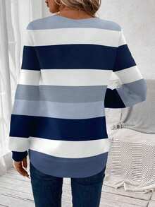 EMERY ROSE 女士休闲宽松圆领长袖卫衣，适合秋冬季穿着，条纹上衣，休闲百搭。 - 彩色 - 查看 3