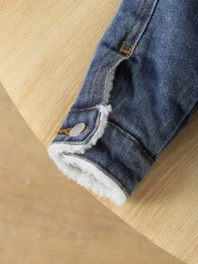 SHEIN Young Boy Casual Warm Thermal Lined Loose Fit Blue Denim Jacket Fall Winter, Fall/Winter Daily Wear, Streetwear, Halloween,Christmas,Boys New Year,Thanksgiving,Winter, Denim Jacket - Medium Wash - View 6