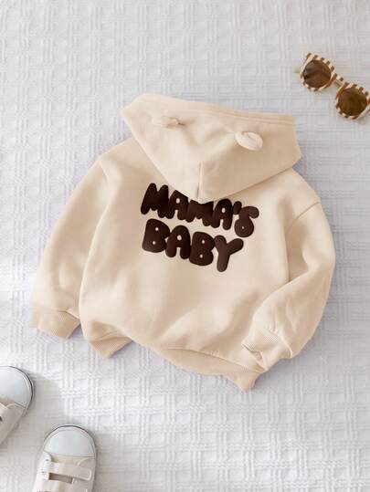 Cozy Pixies Baby Girl Letter Print Versatile Hooded Casual Zip-Up Jacket Autumn Winter Clothes For Girl