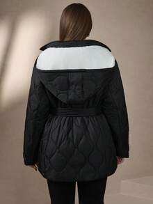 SHEIN Clasi 大码女士优雅保暖连帽冬装外套 - 黑色 - 查看 15