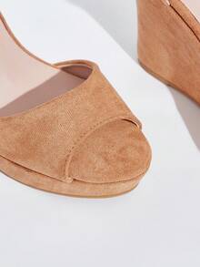 CUCCOO SZL CUCCOO 时尚休闲通勤简约百搭坡跟露趾一脚蹬鞋 - 摩卡棕 - 查看 4