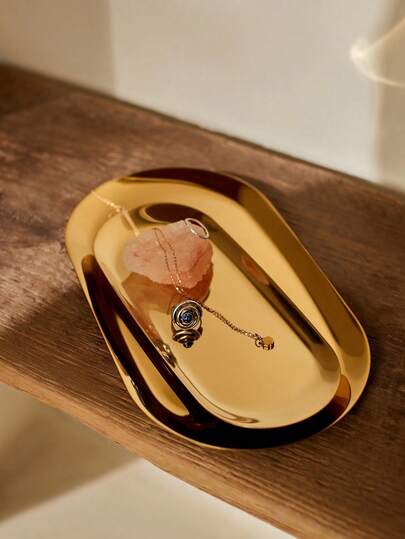 Cirelle 1 件金色豪华金属储物托盘心形珠宝展示托盘家居装饰服务盘工艺品桌面收纳盘椭圆形（7 英寸/8.7 英寸/10.2 英寸）