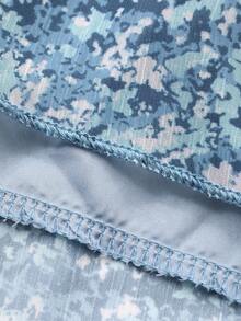 Vivie Lora 女式碎花蓝色V领灯笼袖荷叶边下摆优雅中长连衣裙 - 淺藍色 - 查看 3