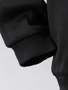 Genkimix Kids 少女黑色连帽卫衣和运动裤两件套，休闲创意白色爱心印花简约设计 - 黑色 - 查看 5