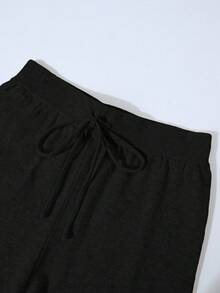 Franclia 2 st/set för kvinnor, avslappnad lös stickad tröja och byxor, loungewear-set, bekväm och minimalistisk design - Svart - Visa 4