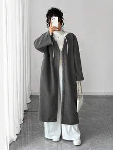 Elenzga Áo khoác cardigan dài dáng rộng, cổ chữ V nhiều màu, chất liệu vải lông mịn, mới, phù hợp cho kỳ nghỉ, hẹn hò, đi làm hàng ngày, du lịch ngoài trời, v.v. - Nhiều màu - Xem 5