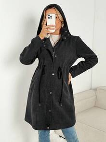 SHEIN Maternity Casual Drawstring Waist Thermal Lined 3-In-1 Jacket, Suitable For Daily Commute In Autumn/Winter