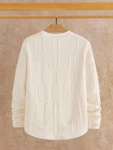 HIMLAND Men Casual Letter Embossed Design Crew Neck Long Sleeve Loose T-Shirt, Fall