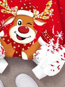 SHEIN Tween Mädchen Cartoon Weihnachtsren Muster Langarm Sweatshirt und Hose Set, Herbst Winter Kleidung für Tween Mädchen