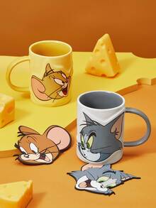 TOM & JERRY X SHEIN 380ml 卡通猫印花灰色陶瓷杯