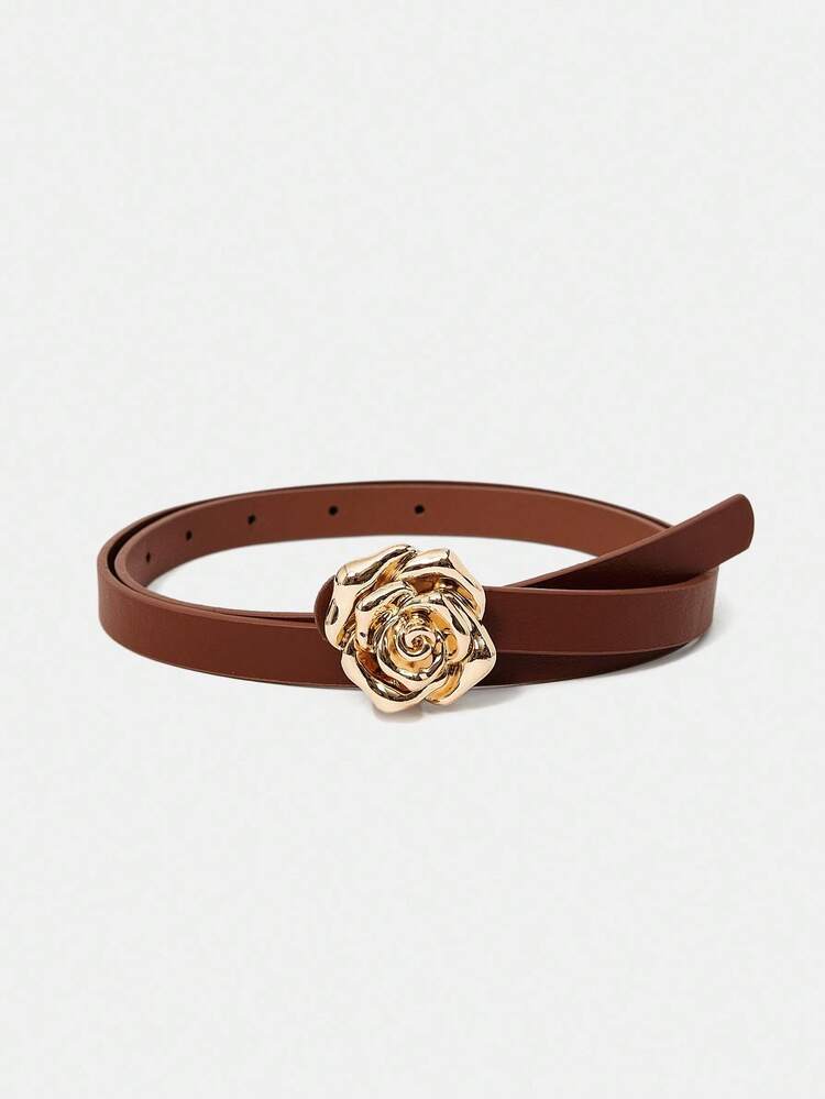 WOMEN FLOWER DECOR BROWN BELTS