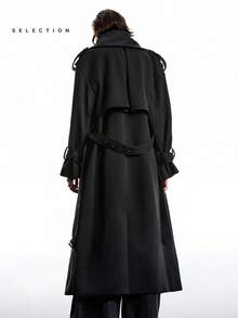 SHEIN EZwear 加大码长袖休闲长款外套，秋冬女士长款外套 - 黑色 - 查看 2