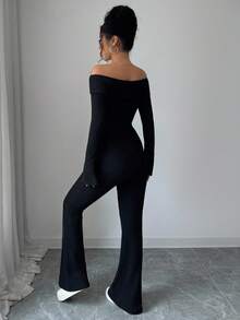 Elenzga Mono informal de mujer de un solo hombro de unicolor - Negro - Ver 2