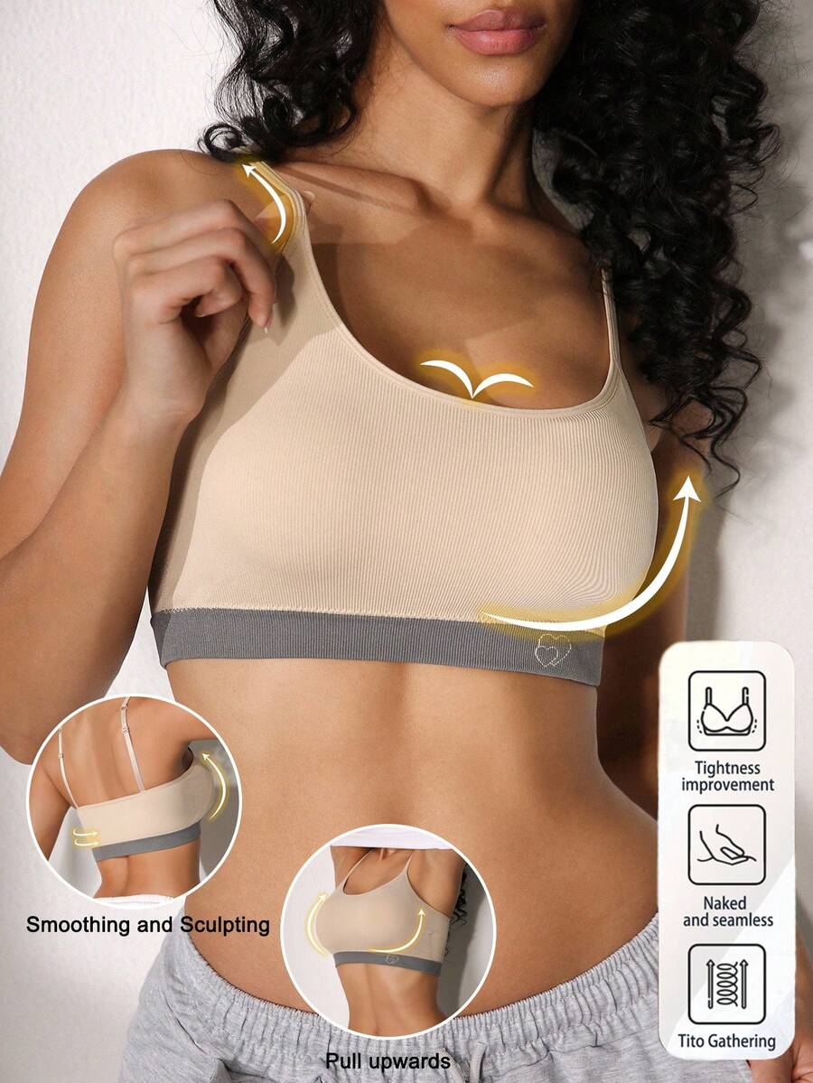 NudeFit 1 pieza Sujetador camiseta sin costuras, inalámbrico, suave y cómodo para mujer - Albaricoque - Ver 1