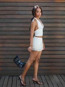 Áo ba lỗ hở lưng in họa tiết chấm bi không tay hở lưng cho nữ - Màu be - Xem 3