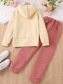 Sparklyn Teenage Girls' Letter Printed Hoodie And Sweatpants Set - Multicolor - View 2