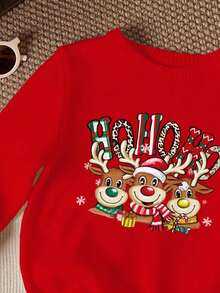 SHEIN Suéter de Tricô Minimalista Clássico de Natal Fofo com Padrão de Três Renas Corajosas Comemorando o Natal, Adequado para Outono/Inverno, Adequado para o Natal - Branco - Visão 4