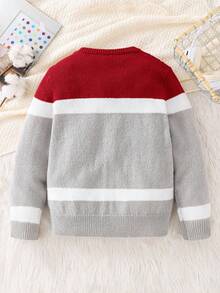 SHEIN Tween Boy Casual Korean Style Round Neck Sweater, Suitable For Commuting, School, Daily Casual Wear, Sports, Autumn/Winter - Burgundy - View 6