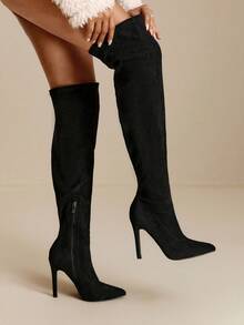 Daringsoles Women's Elastic Boots, Skinny Boots, Pointed Toe Stiletto High Heel Sexy Party Boots, Over-The-Knee Suede Red Boots, Women's Tall Boots, Autumn/Winter For Christmas