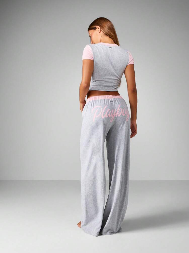 Missguided x Playboy Christmas Contrast Sleeve Crop Top With Wide Leg Pants