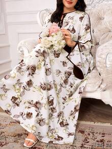 Yasmyna Váy dự tiệc họa tiết hoa thanh lịch cỡ lớn - Cà phê nâu - Xem 1