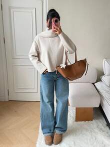 SHEIN EZwear Women's Winter Coat Beige Winter Coat Women Old Money Women's Casual Solid Color Wool Blend Jacket, Autumn/Winter Winter Clothes Women - Apricot - View 6