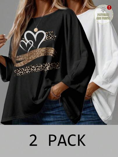 EMERY ROSE قميص تي شيرت نسائي كاجوال بطبعة قلب ذهبي بسيطة، قطعتان