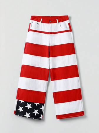 Street Life Jeans casual con vestibilità ampia e tasche, con motivo a bandiera americana per uomo