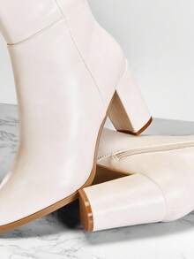 SHUZIA #CitySleek Women's Pointed Toe Side Zip & Block Heel Pu Knee-High Boots – Sleek Finish For Polished Everyday Looks - White - View 6