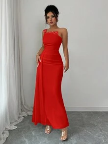 Rafferiza Women's Beaded Ruched Waist Bodycon Dress - Red - View 5