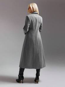 SHEIN ICON Abrigo gris oversize de inspiración vintage, con cintura ceñida y ajuste relajado para ir al trabajo y salidas casuales, otoño/invierno - Gris - Ver 2