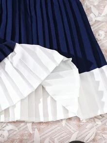 Elladie kids Baby Girls Casual Cute Colorblock Pleated Dress - Royal Blue - View 5