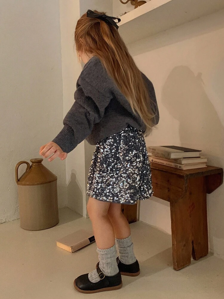 Young Girls Sequin Decor Korean Style Party Casual Shorts