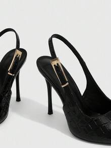 CUCCOO SZL Sepatu Mules Hak Tinggi Wanita dengan Desain Gesper Ujung Lancip, Modis untuk Natal dan Musim Semi - Hitam - View 11