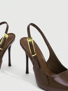 CUCCOO SZL Sepatu Pumps Wanita Hak Tinggi Minimalis Kasual Warna Polos untuk Natal dan Musim Semi - Coffee Brown - View 4