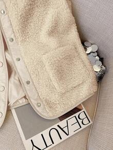 Resyla Áo khoác ngắn không tay thiết kế tối giản màu trơn dành cho nữ, đa năng cho mùa thu/đông - Màu be - Xem 7