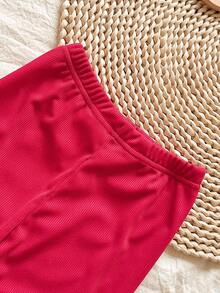 SHEIN Vintaside Kids بلوزة كم طويل مطبوعة بالفراولة الأومبير وسروال ضيق مجموعة ملابس مكونة من قطعتين، أنيقة وجميلة للفتيات، للربيع/الخريف - الأحمر - مشاهدة 6
