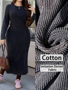 SHEIN LUNE 大码休闲通勤侧开衩连衣裙 女士秋季服装 女士冬季服装 女士万圣节服装 女士圣诞服装 万圣节服装 女士休闲日常服装，商务休闲女装 商务休闲女装 教师服装 - 黑色 - 查看 2