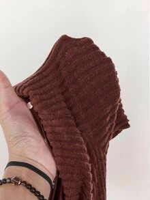 Amplova Váy ôm sát cổ chữ V sâu đính đinh tán cổ điển - màu nâu - Xem 8