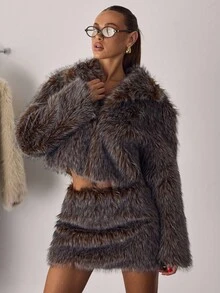 SHEIN BAE Damen Herbst/Winter Lässig Vintage-inspirierter vielseitiger kurzer Minirock mit Fellbesatz, Herbst/Winter, perfekt für Musikfestivals, Dates und lässige Unternehmungen - Schwarz - Übersicht 7