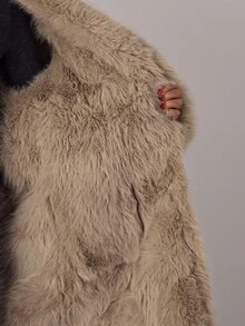 SHEIN BAE 女式复古拼布仿皮草夹克，秋冬 - 咖啡棕 - 查看 8