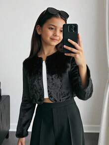 Firerie Kids Firerie Kids Tween Girl Minimalist Faux Fur Black Jacket Fall Winter