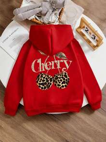 少女休闲时尚创意清新简约豹纹、樱桃、水果图案印花卫衣，适合秋季穿着 - 紅色 - 查看 1