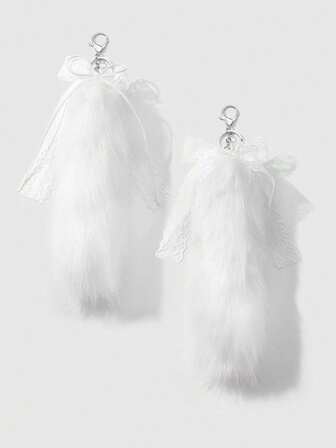 Kawaii 1 Stück minimalistischer, zarter, modischer und hochwertiger weißer Fellschwanz Schlüsselanhänger & Schlüsselring, vielseitiges Accessoire geeignet für Frauen, tolles Geschenk