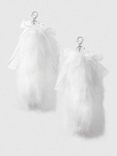 Kawaii 1pc Minimalist Delicate Fashionable High-Quality White Furry Tail Keychain & Keyring, Versatile Accessory Suitable For Women, Great Gift