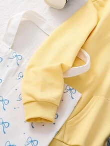 Tween Girl Casual Cute Pink Bow Embroidered Sweatshirt - Yellow - View 5